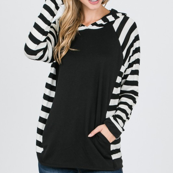 *PRICE FIRM*  Striped Hooded Top & Side Pockets - Picture 3 of 8